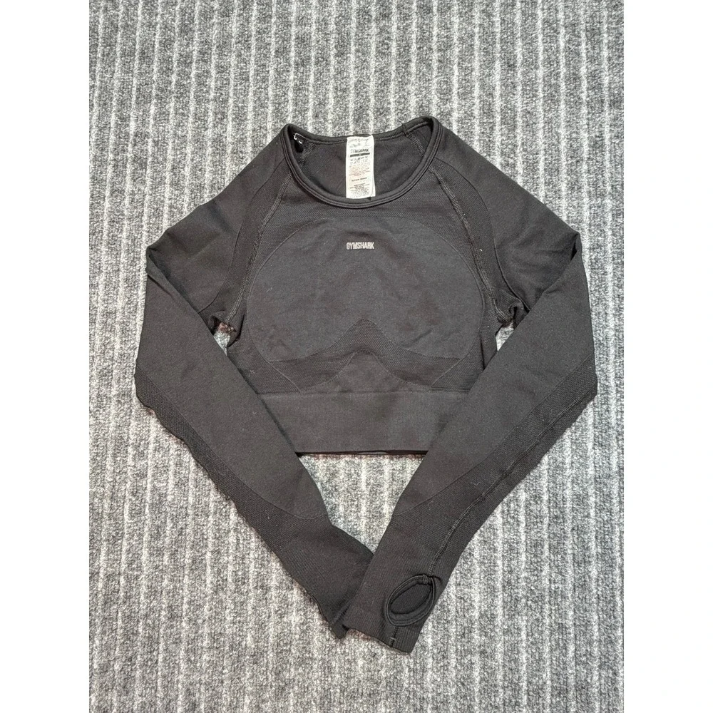 Gymshark Long Sleeve Crop Womens Small‎ Black Vital Seamless 2.0 Sporty Workout